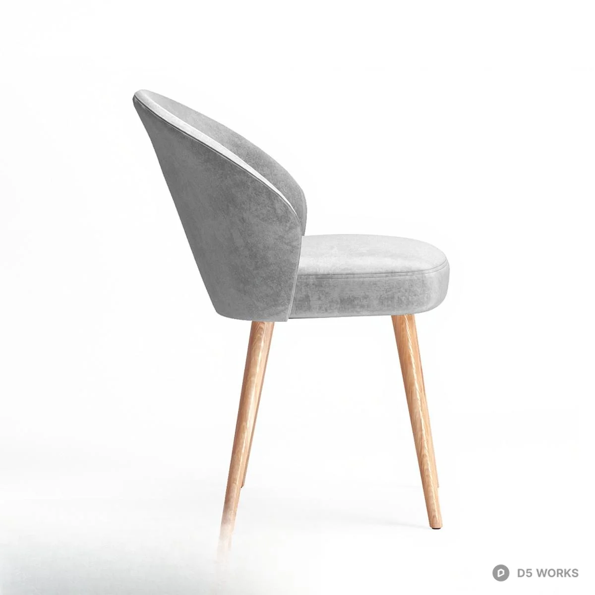 Velvet Dining Chair With Wooden Legs 3d model thumbnail 5