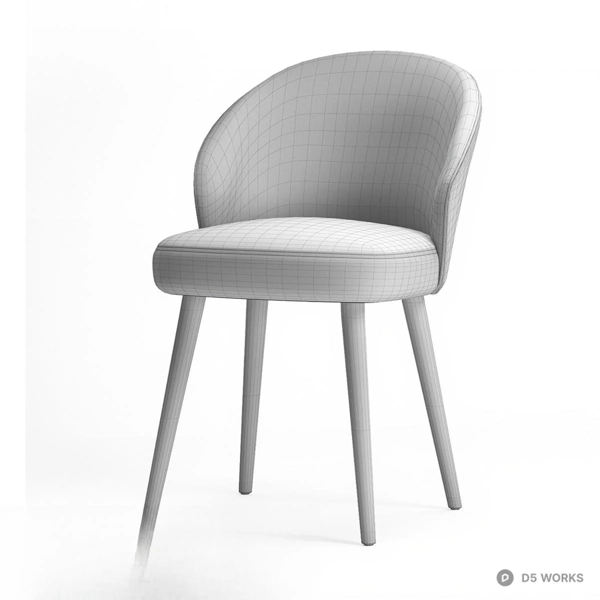Velvet Dining Chair With Wooden Legs 3d model thumbnail 6