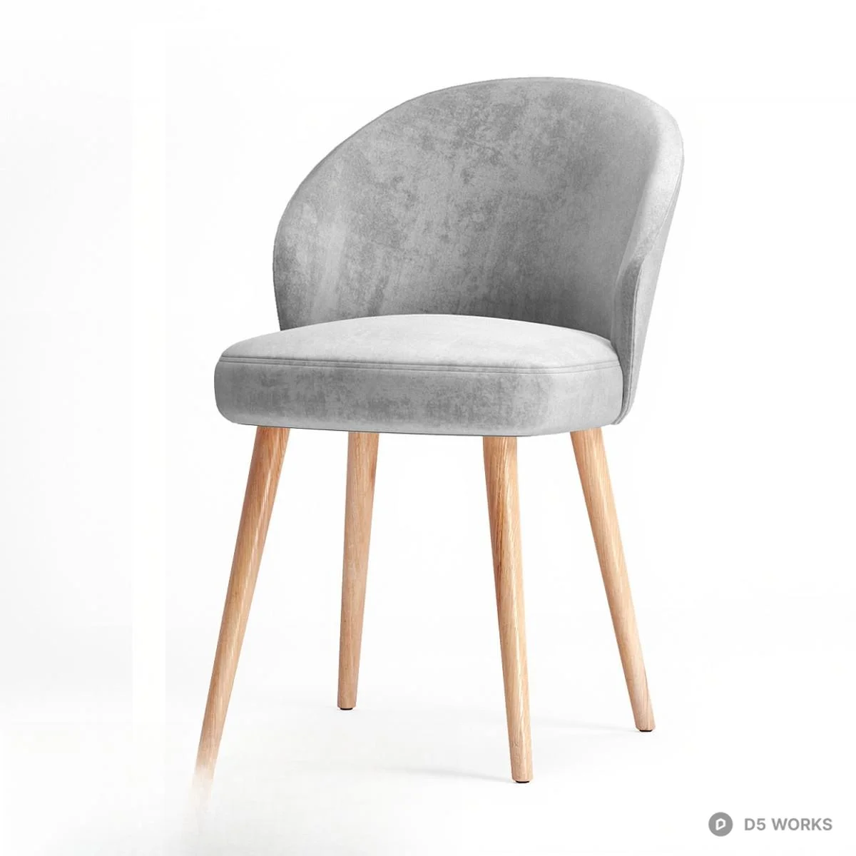 Velvet Dining Chair With Wooden Legs 3d model thumbnail 2