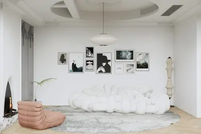 Minimalist Living Room with Cloud Sofa and Gallery Wall 3d model