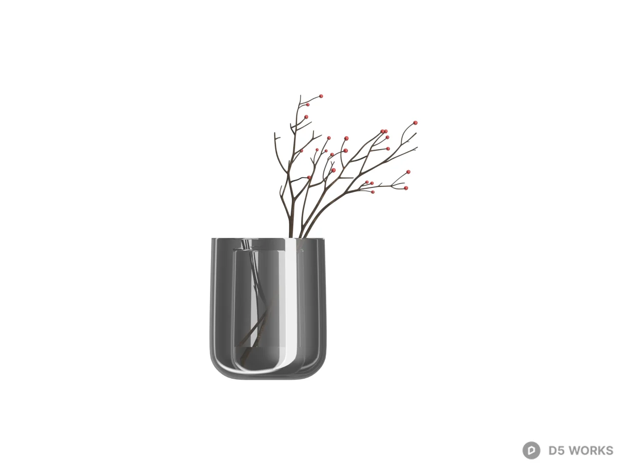 Minimalist Black Glass Vase With Branches 3d model thumbnail 2