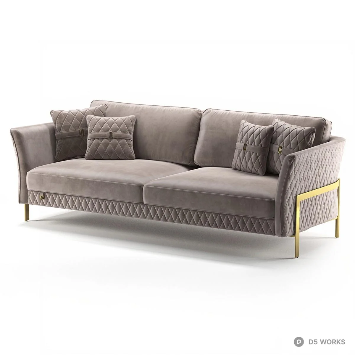 Velvet Chesterfield Sofa With Gold Legs 3d model thumbnail 2