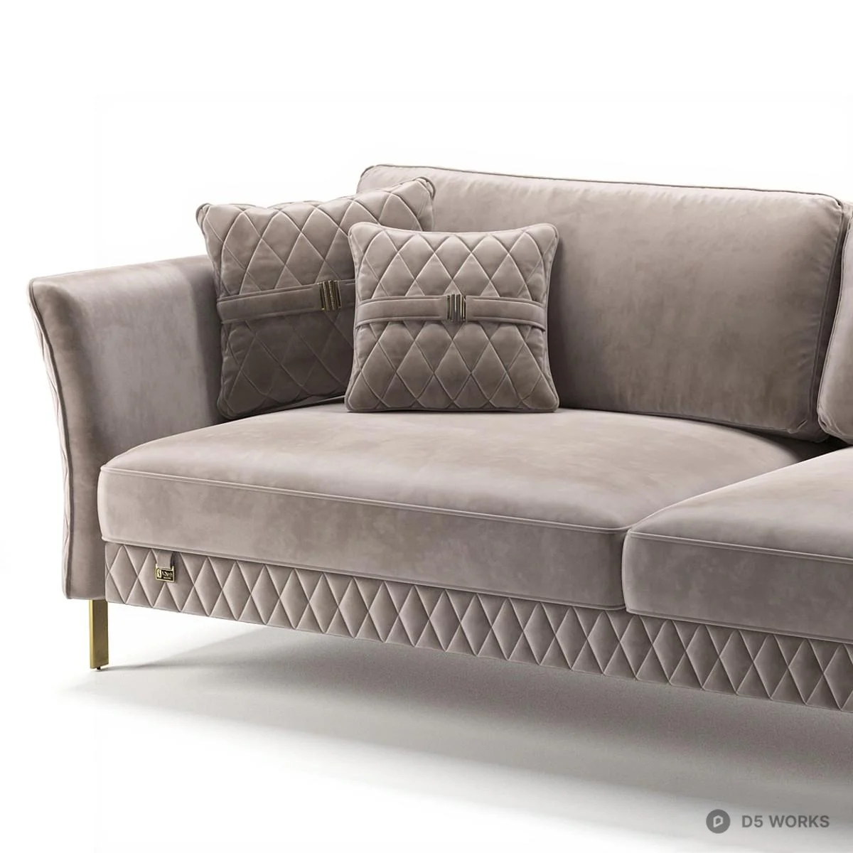 Velvet Chesterfield Sofa With Gold Legs 3d model thumbnail 4