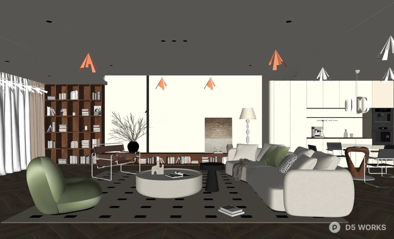 Modern Open Plan Living Dining Space 3d model thumbnail 2