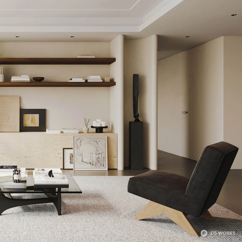 Minimalist Living Room with Plant Accent 3d model thumbnail 3
