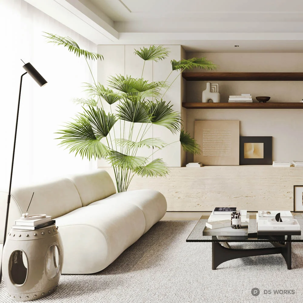 Minimalist Living Room with Plant Accent 3d model thumbnail 2