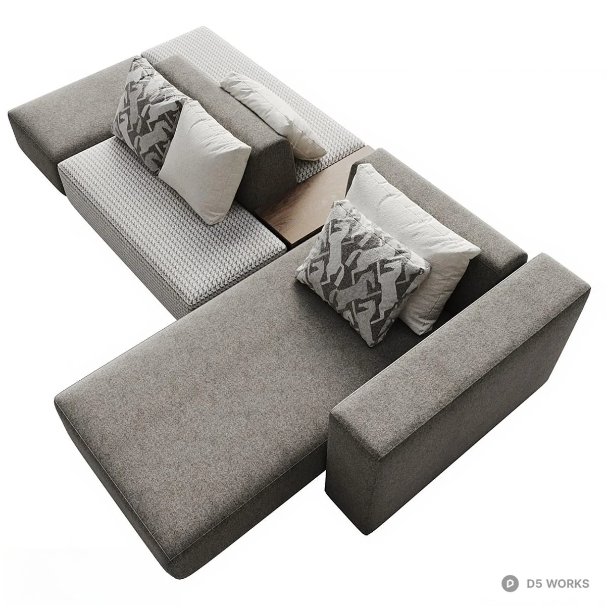 Modular Sectional Sofa With Textured Fabric 3d model thumbnail 2