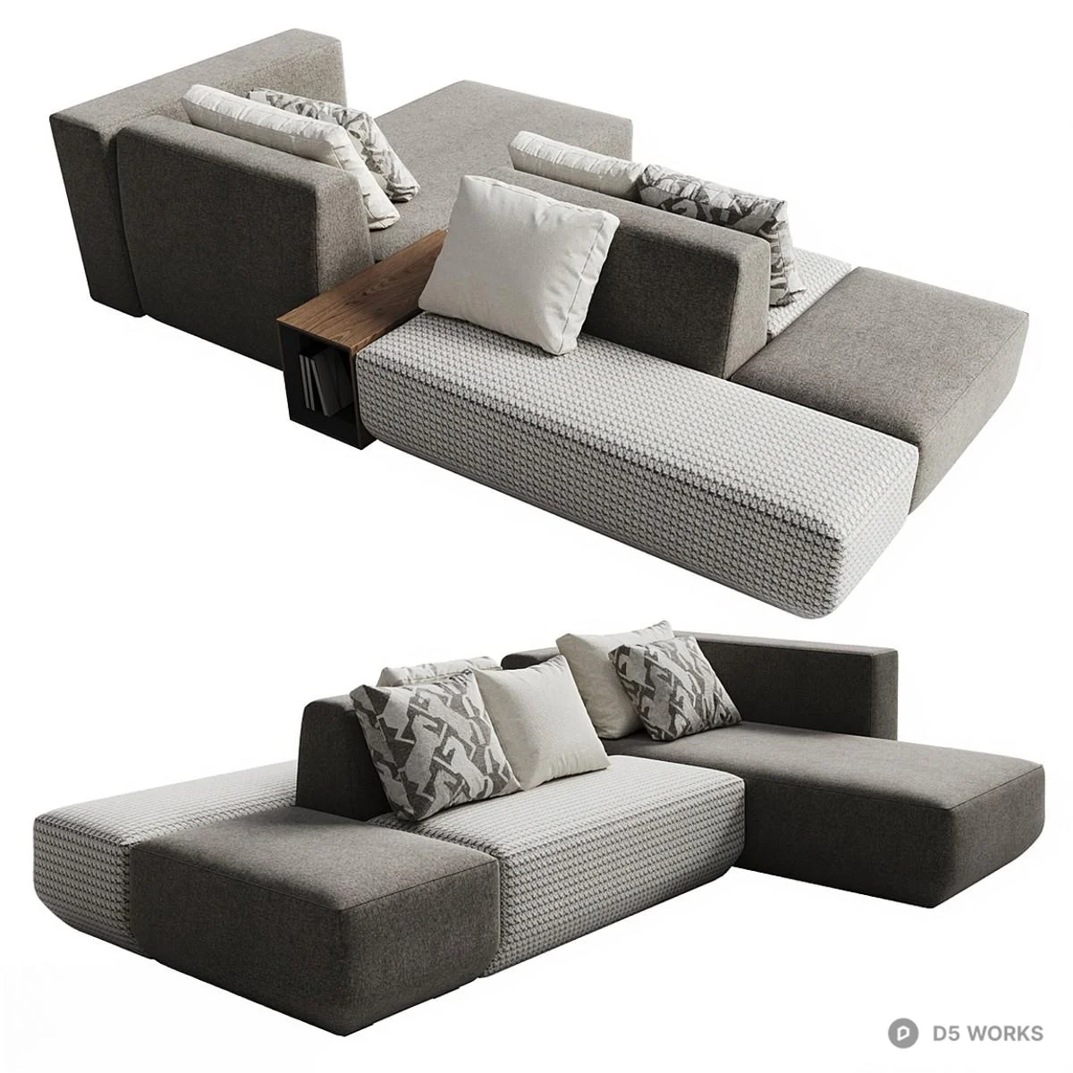 Modular Sectional Sofa With Textured Fabric 3d model - Image 1