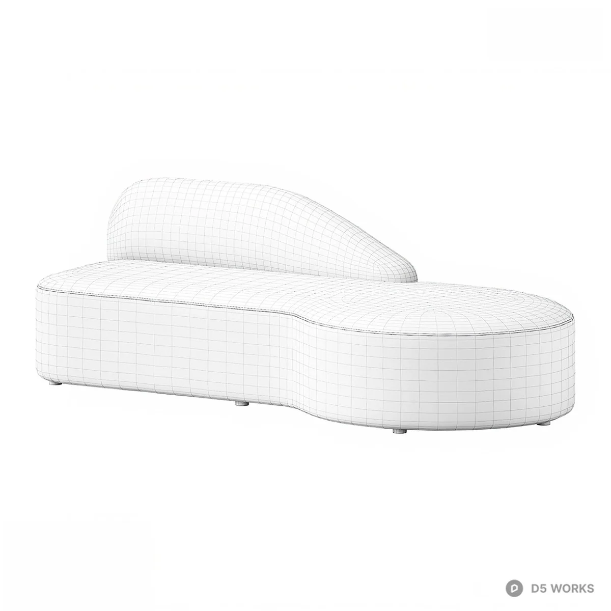 Organic Form White Upholstered Modular Sofa 3d model thumbnail 2