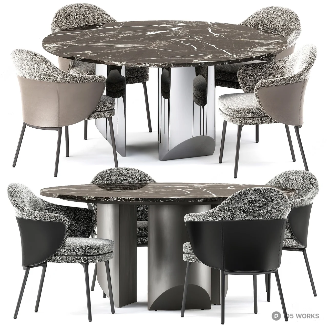 Marble Top Dining Table With Upholstered Chairs 3d model - Image 1