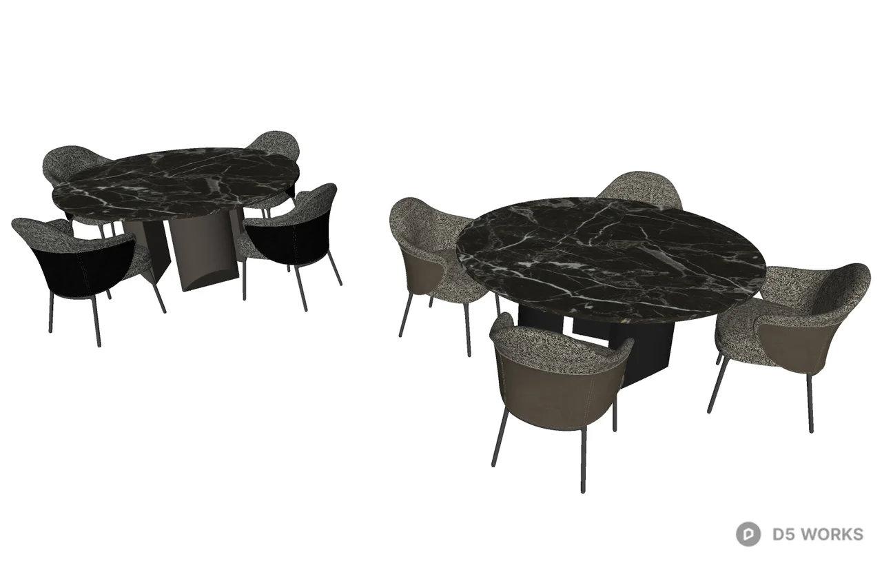 Marble Top Dining Table With Upholstered Chairs 3d model thumbnail 2