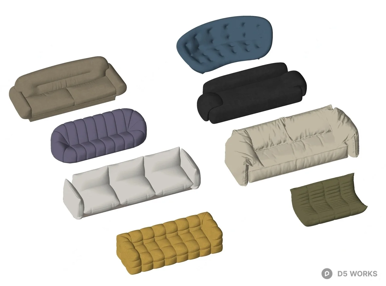 Modular Tufted Three Seater Sofa 3d model thumbnail 2