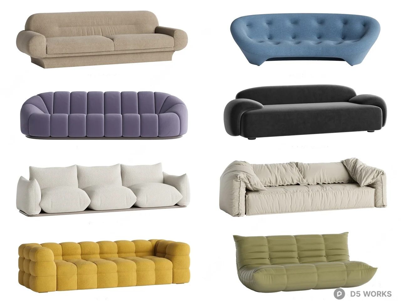 Modular Tufted Three Seater Sofa 3d model - Image 1