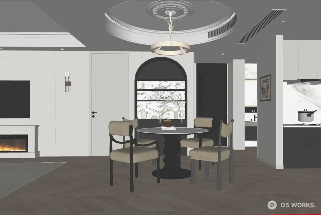 Modern Classic Dining Room with Arched Niche 3d model thumbnail 2