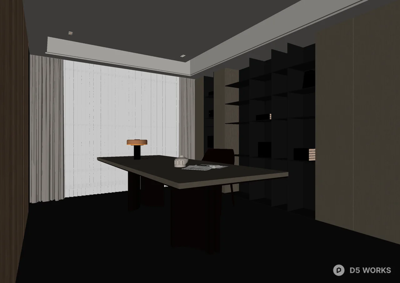 Minimalist Modern Study Room With Integrated Bookshelf 3d model thumbnail 2