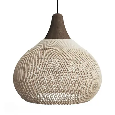 Woven Rattan Pendant Lamp With Wooden Cap 3d model