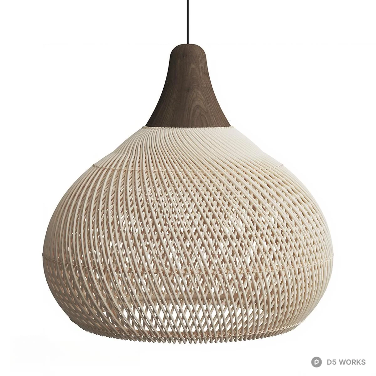 Woven Rattan Pendant Lamp With Wooden Cap 3d model - Image 1