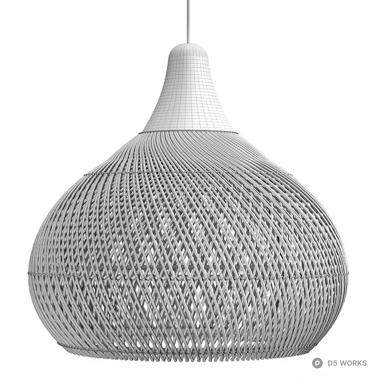 Woven Rattan Pendant Lamp With Wooden Cap 3d model thumbnail 2