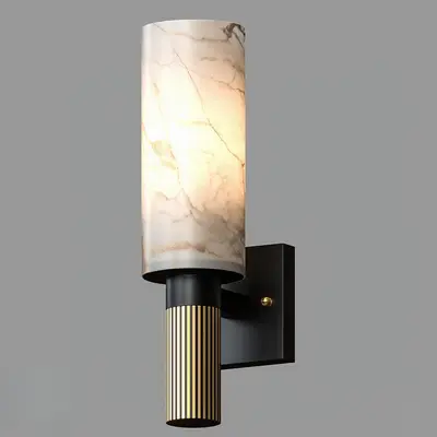Marble Shade Brass Groove Wall Lamp 3d model