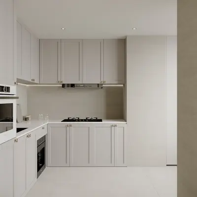 Minimalist White Enclosed Kitchen 3d model