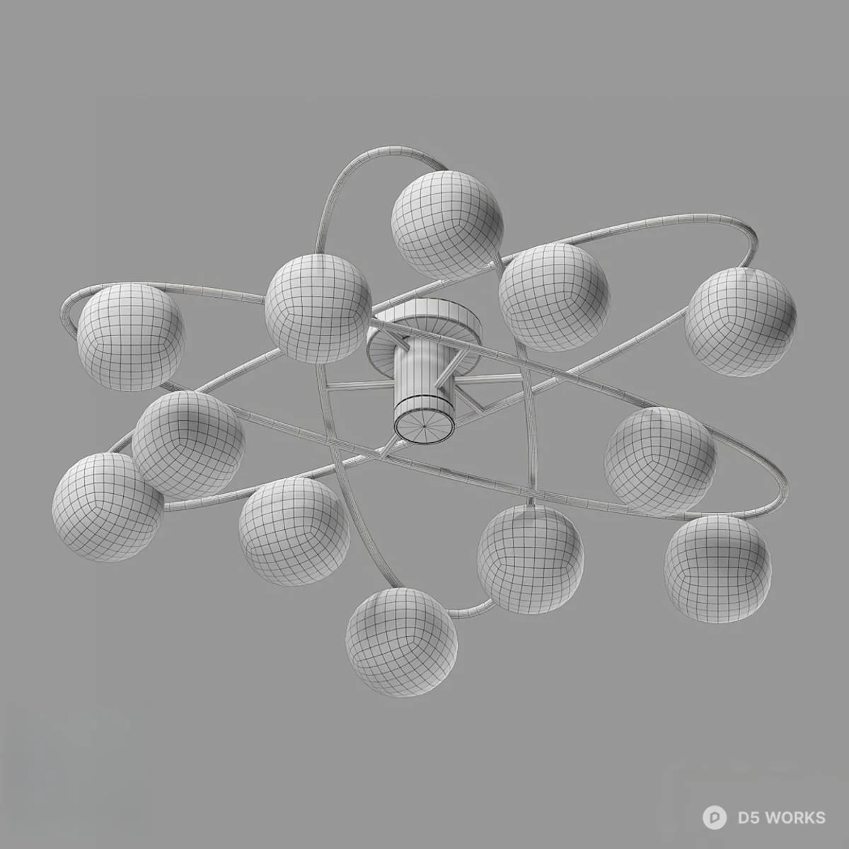 Modern Orbital Ceiling Light 3d model thumbnail 2