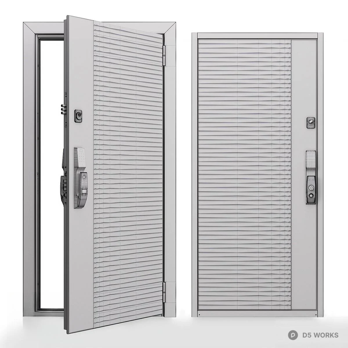 Wood And Black Slatted Modern Entry Door 3d model thumbnail 2