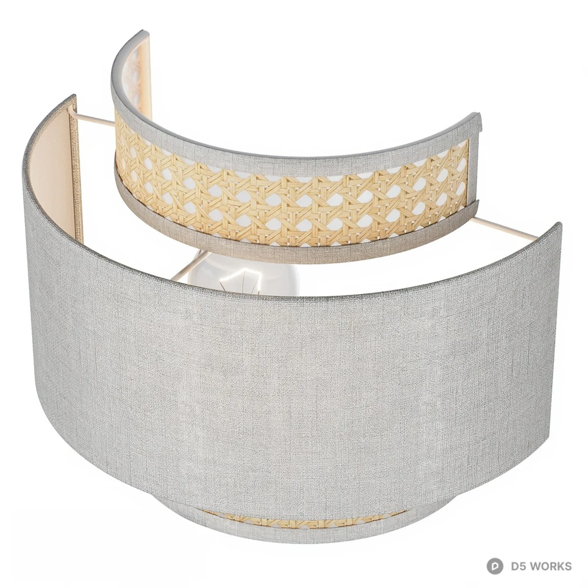 Woven Rattan And Linen Wall Lamp 3d model thumbnail 3