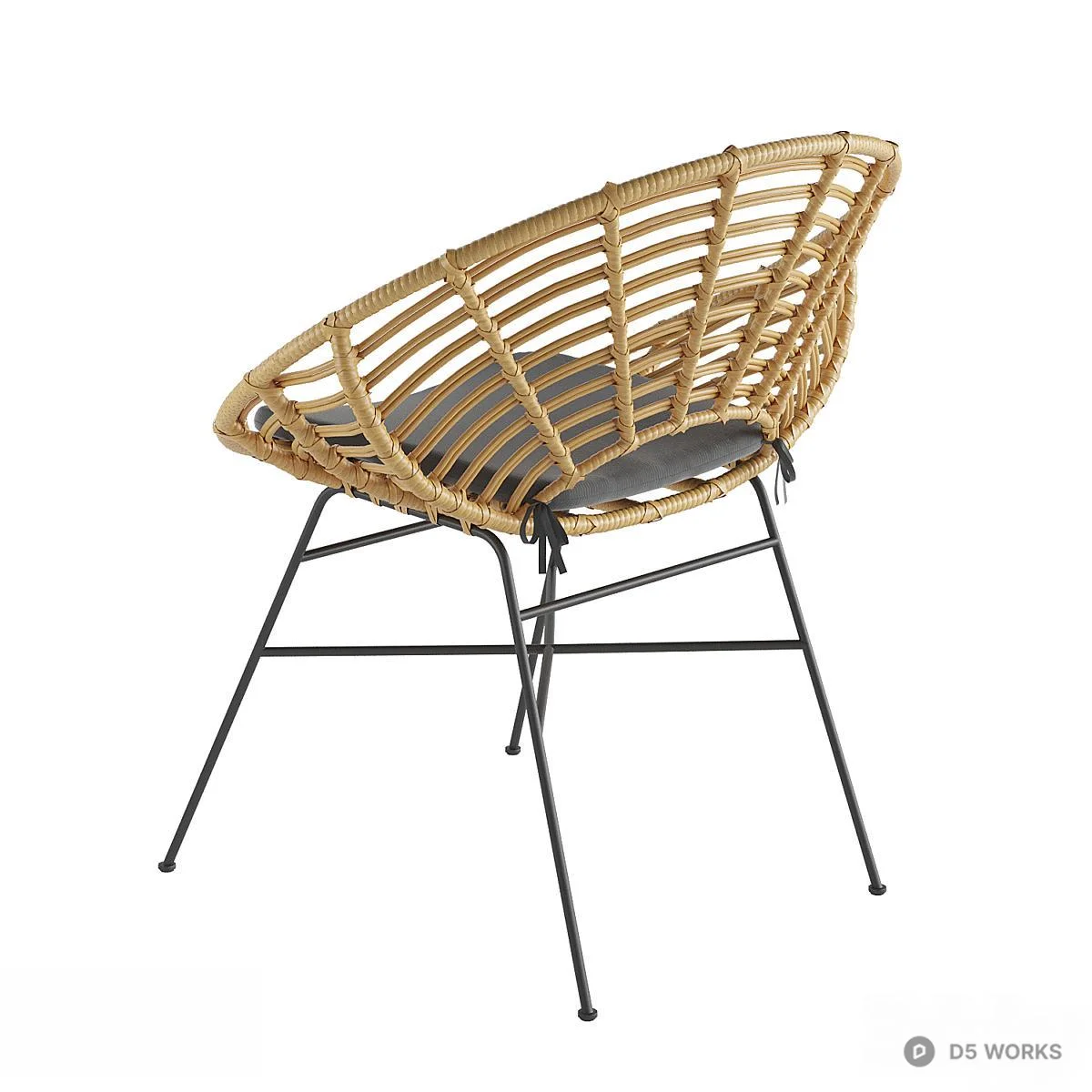 Rattan Wicker Lounge Chair With Black Cushion 3d model thumbnail 2