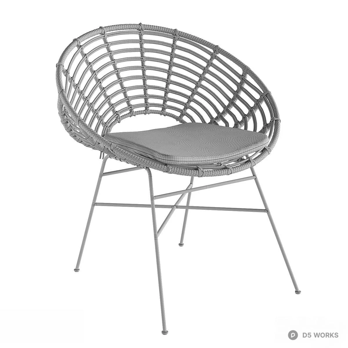 Rattan Wicker Lounge Chair With Black Cushion 3d model thumbnail 3