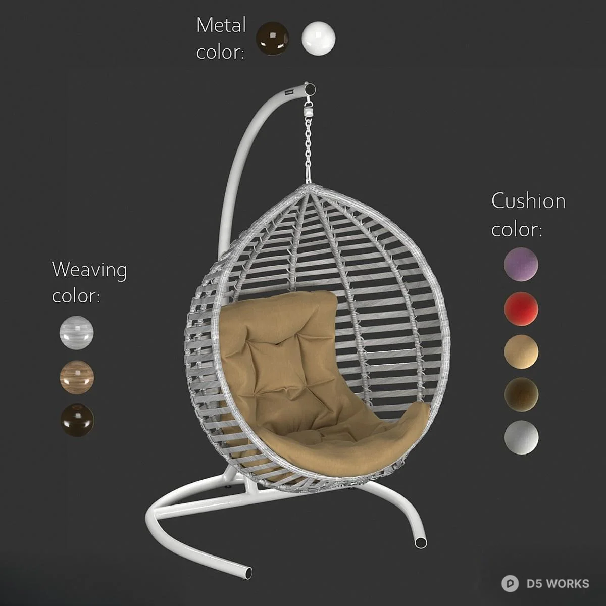 Woven Metal Hanging Chair With Cushion 3d model - Image 1