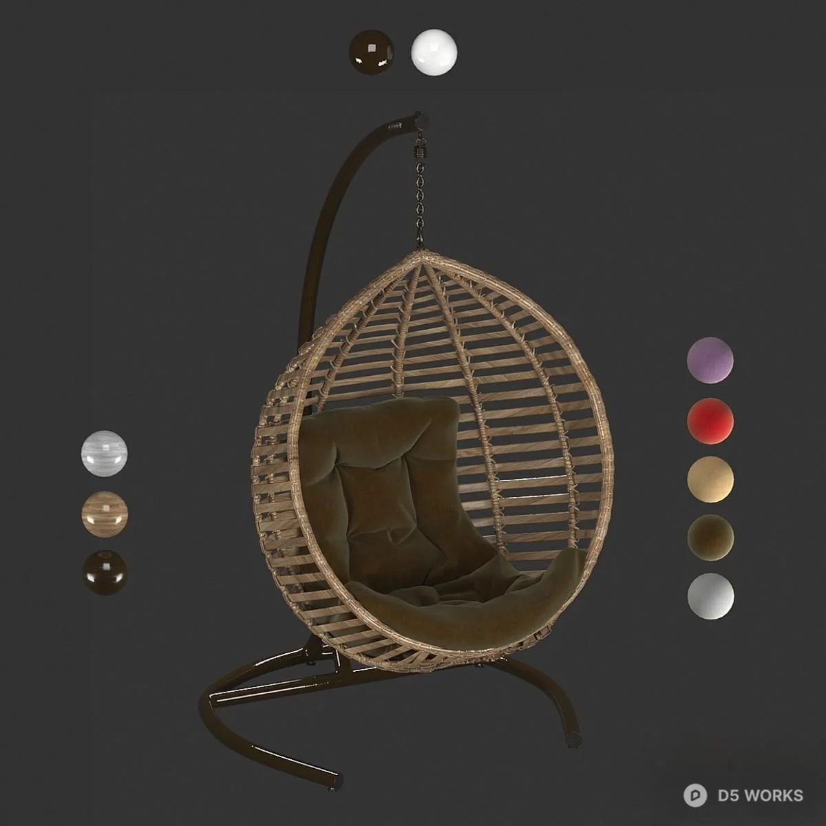 Woven Metal Hanging Chair With Cushion 3d model thumbnail 4