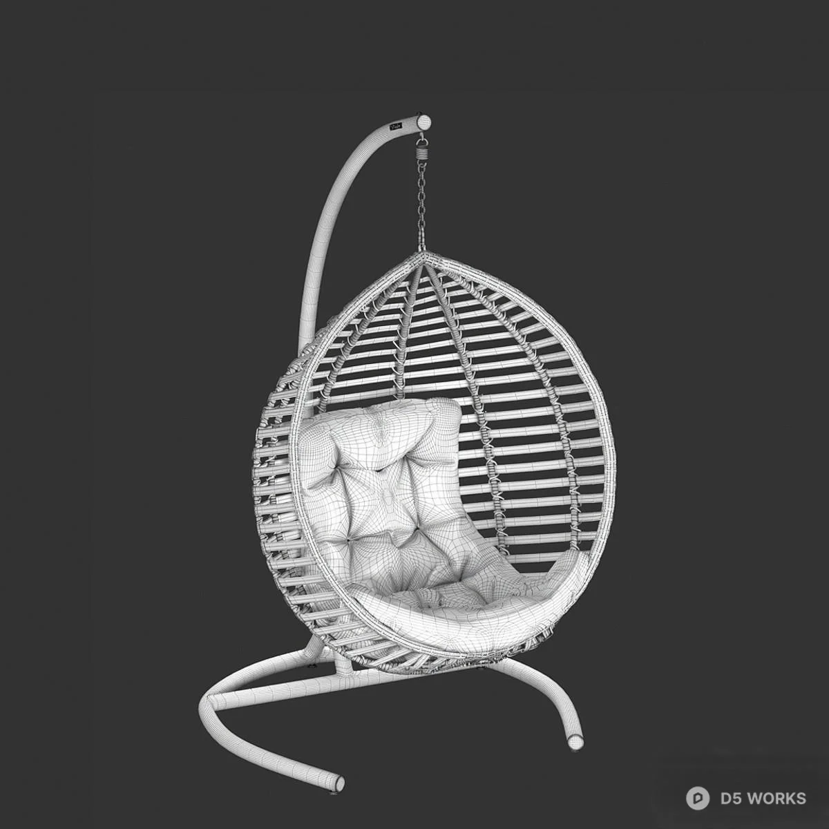 Woven Metal Hanging Chair With Cushion 3d model thumbnail 5