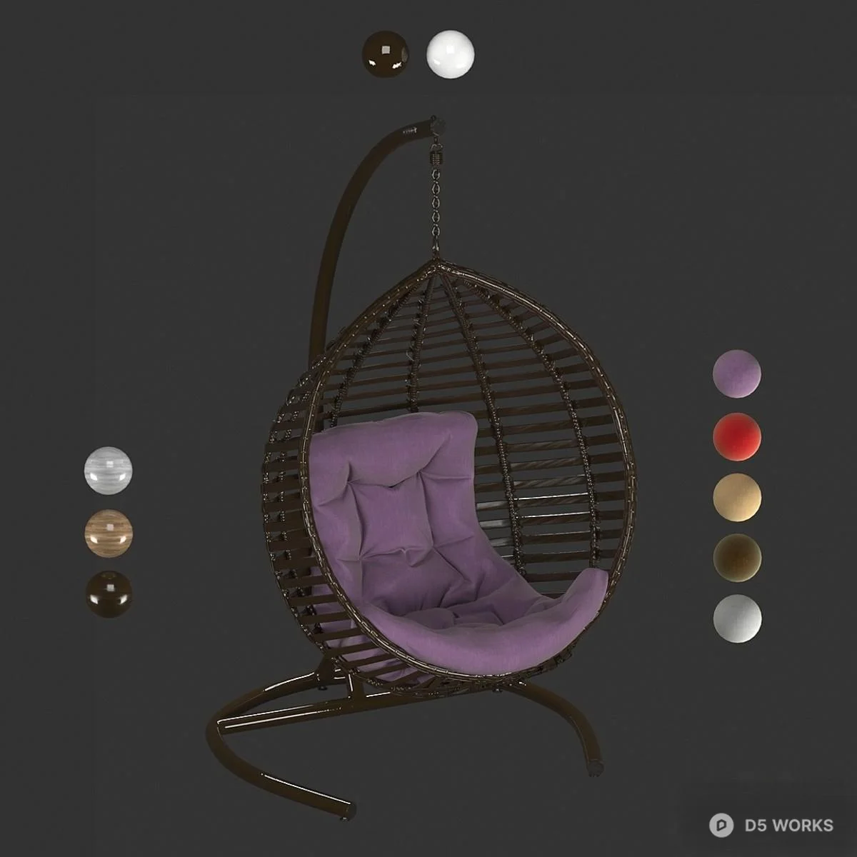 Woven Metal Hanging Chair With Cushion 3d model thumbnail 3