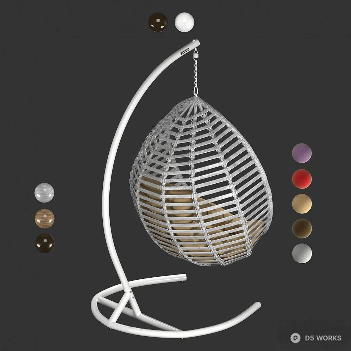 Woven Metal Hanging Chair With Cushion 3d model thumbnail 2