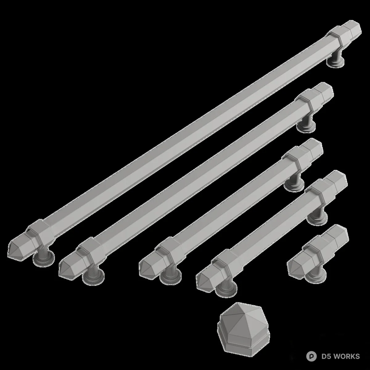 Brass And Marble Cabinet Pull Handles 3d model thumbnail 2
