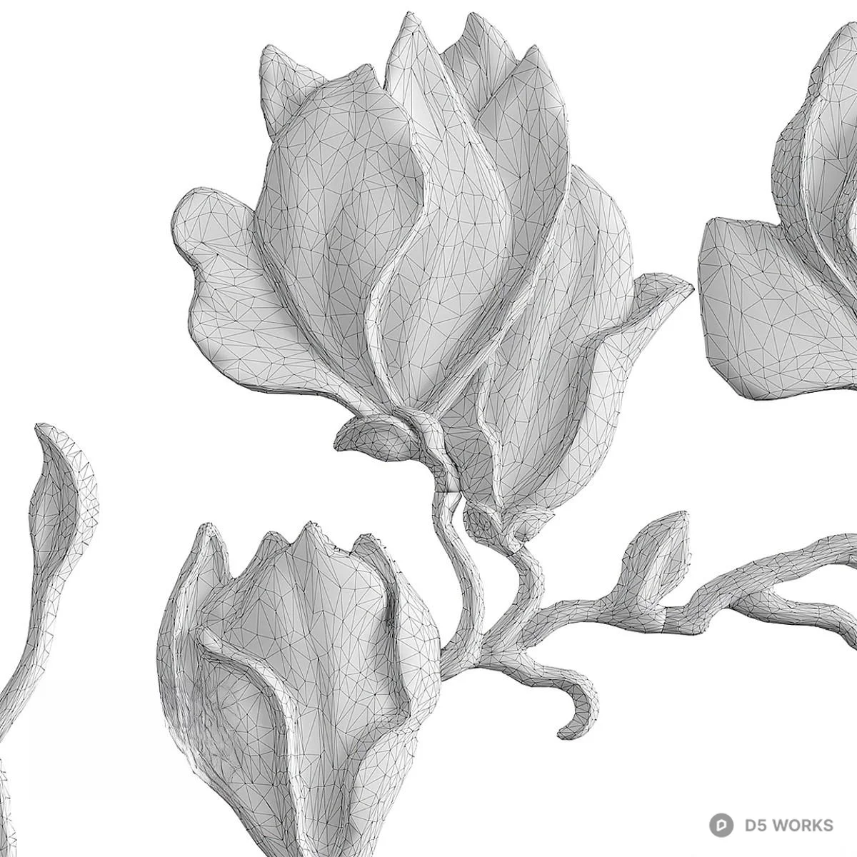 Magnolia Floral Relief Carving 3d model thumbnail 2