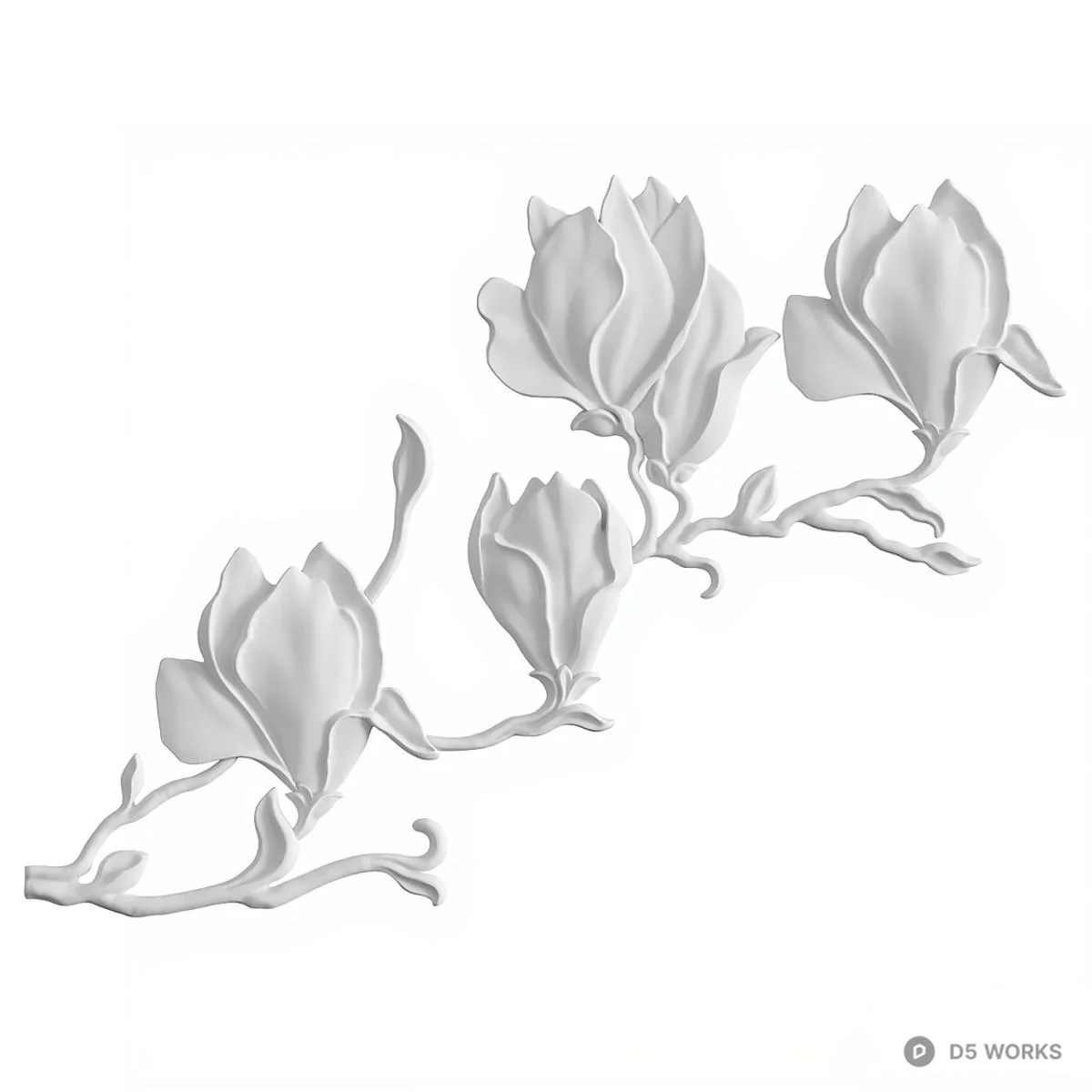 Magnolia Floral Relief Carving 3d model - Image 1