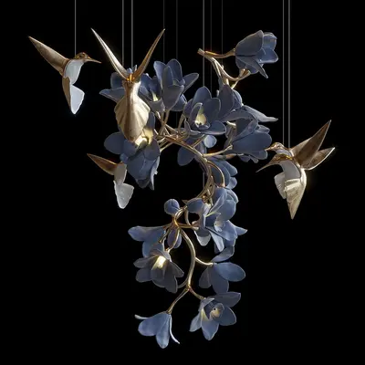 Orchid And Hummingbird Chandelier 3d model
