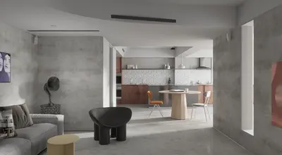 Minimalist Concrete Finish Living Dining Space 3d model