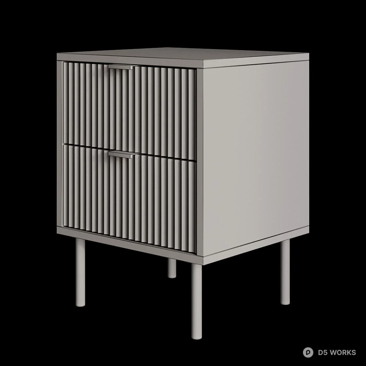 Ribbon Fluted Bedside Cabinet With Brass Legs 3d model thumbnail 2