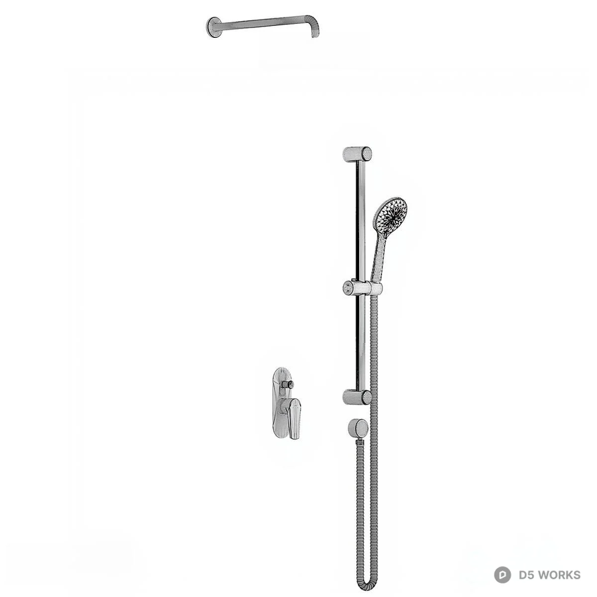Chrome Rainfall Shower Set 3d model thumbnail 2