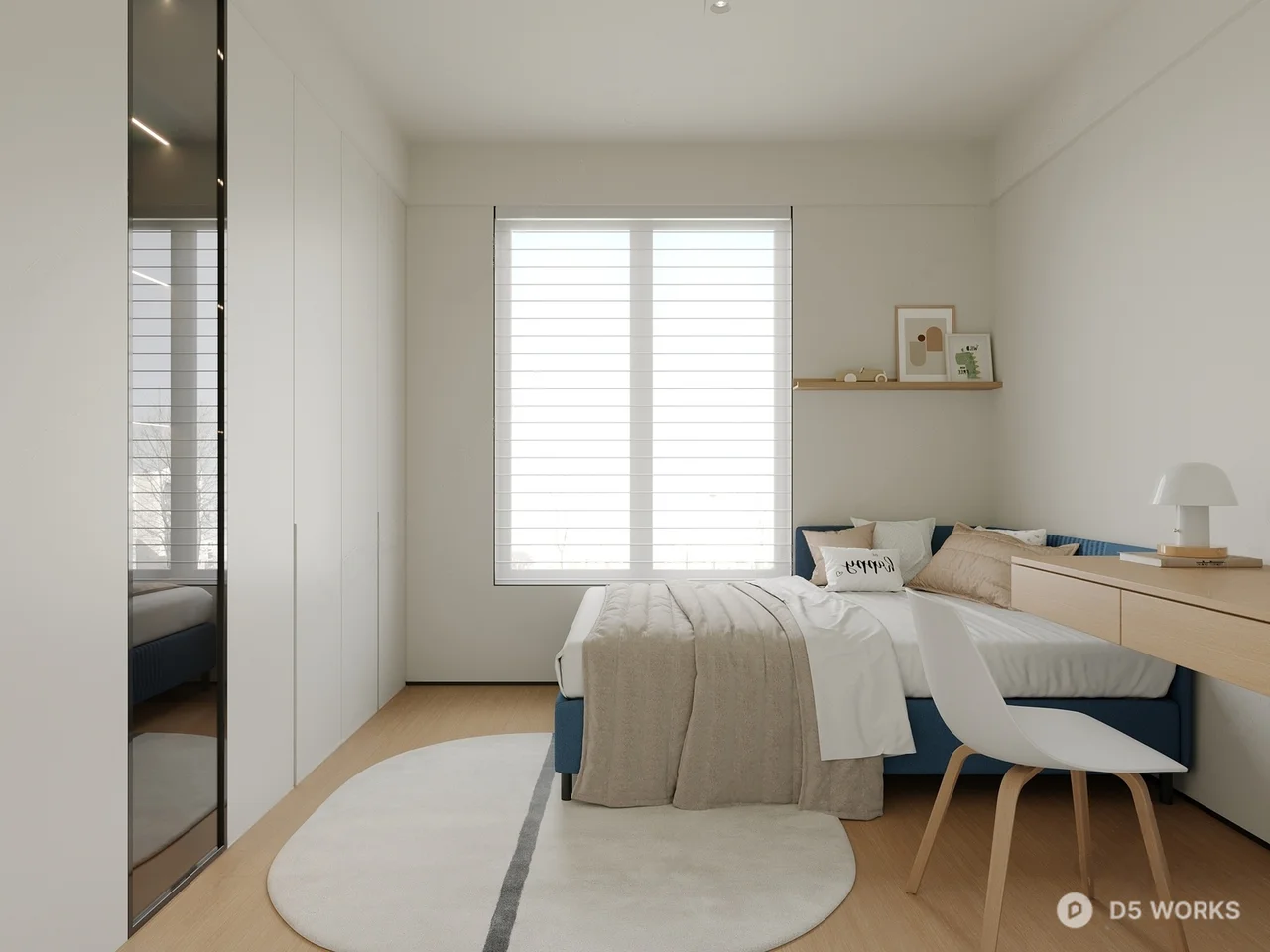Minimalist Boy's Bedroom with Study Area 3d model - Image 1