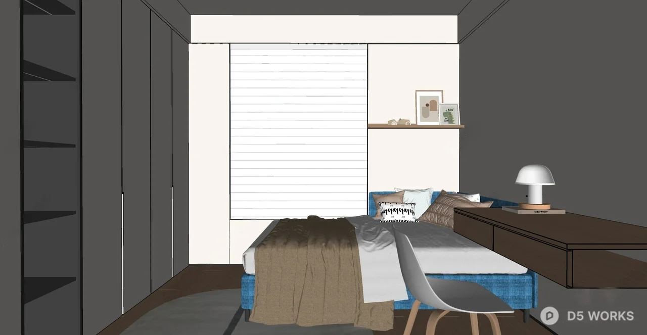 Minimalist Boy's Bedroom with Study Area 3d model thumbnail 2