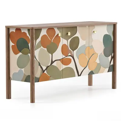 Floral Patterned Wooden Decorative Cabinet 3d model