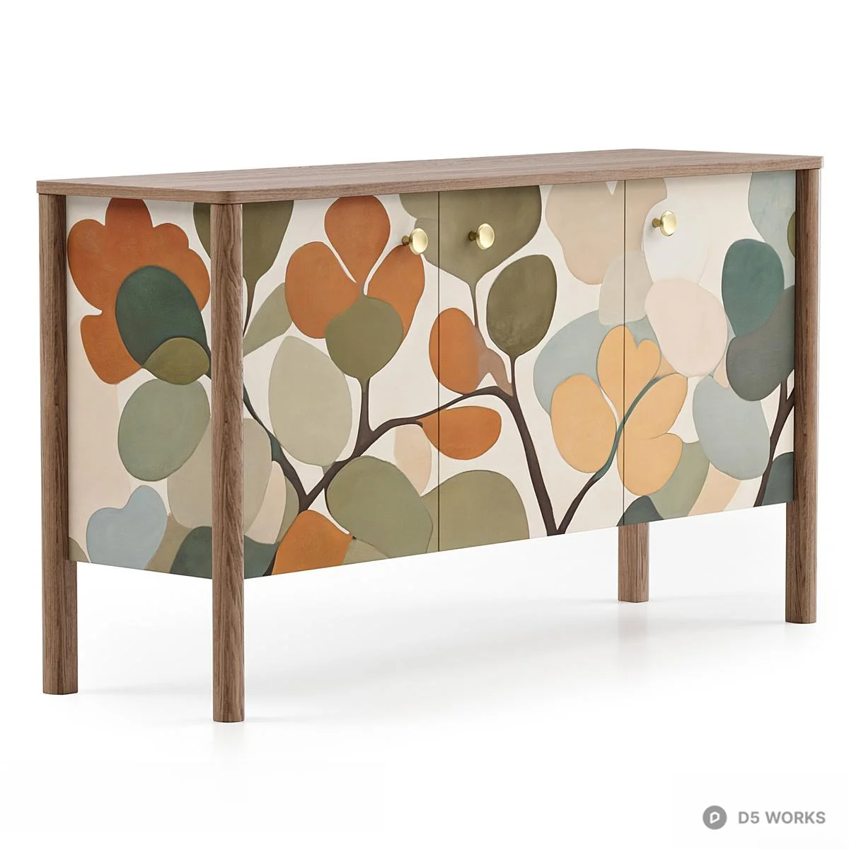 Floral Patterned Wooden Decorative Cabinet 3d model - Image 1