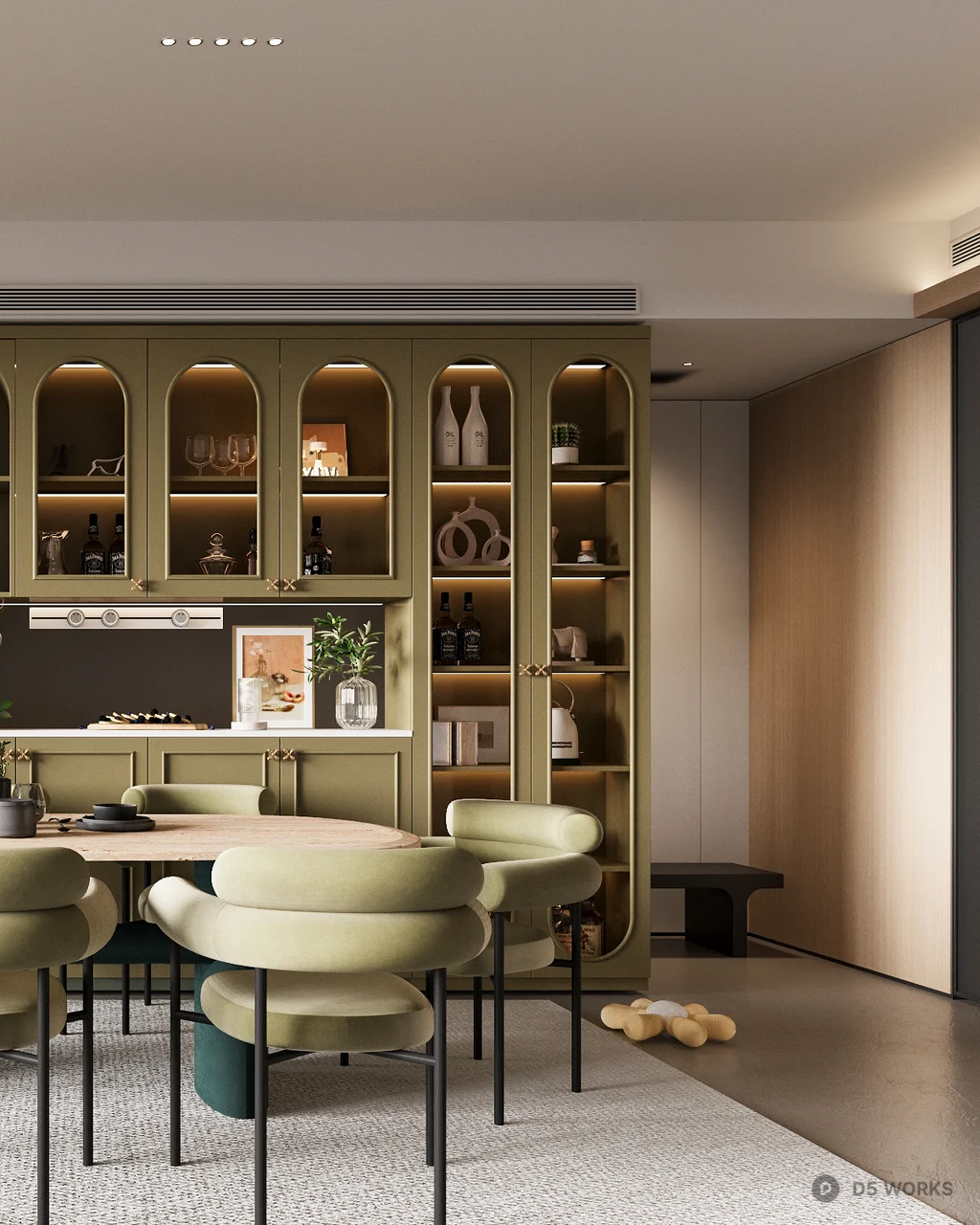 Modern Minimalist Dining Room With Integrated Storage 3d model thumbnail 3