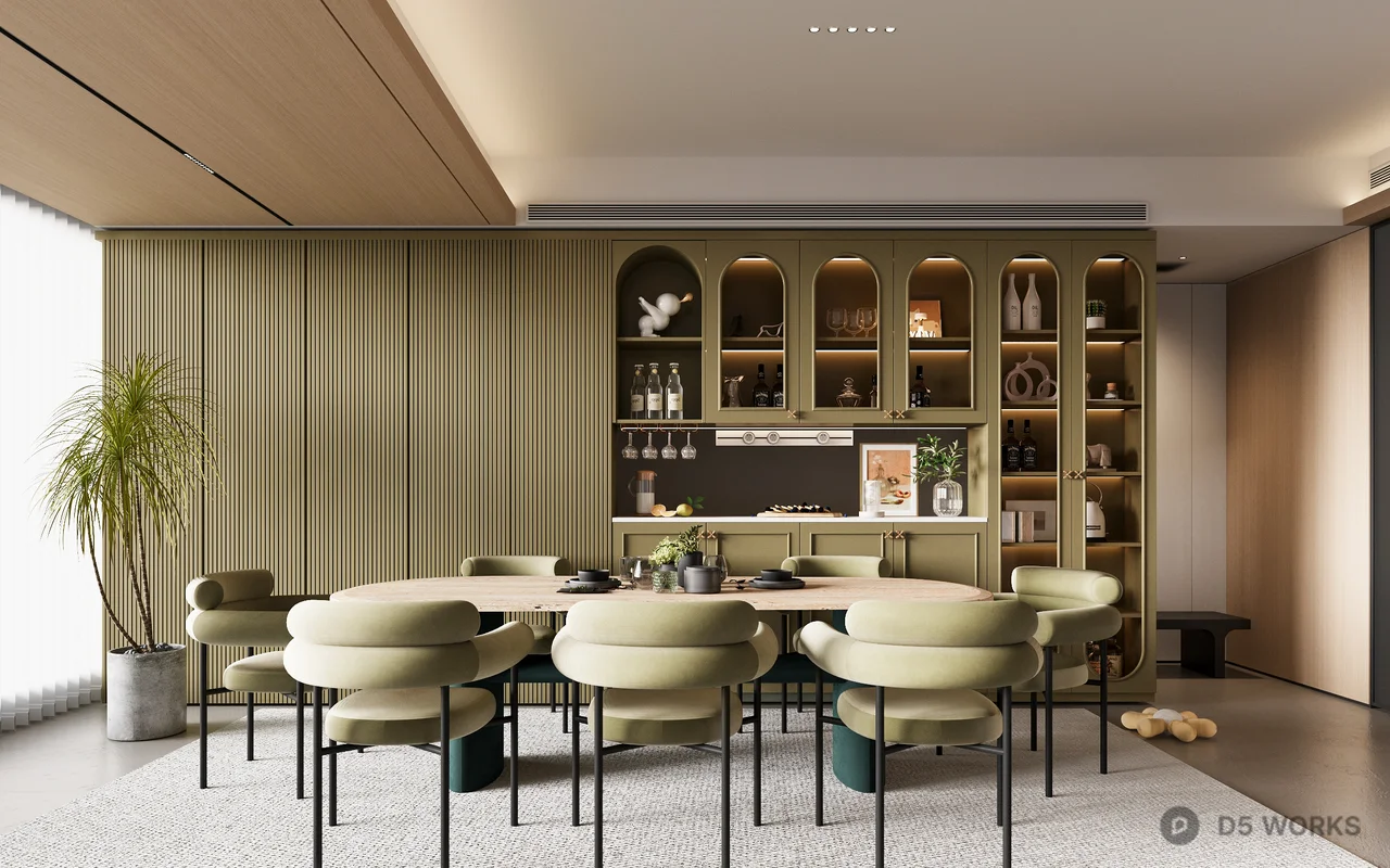 Modern Minimalist Dining Room With Integrated Storage 3d model - Image 1