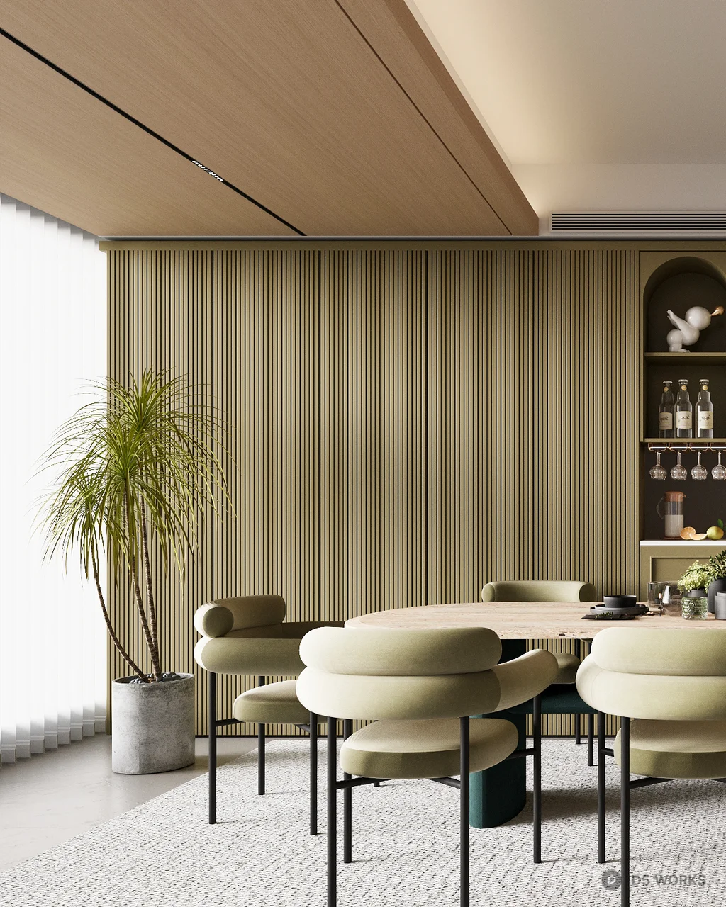 Modern Minimalist Dining Room With Integrated Storage 3d model thumbnail 2