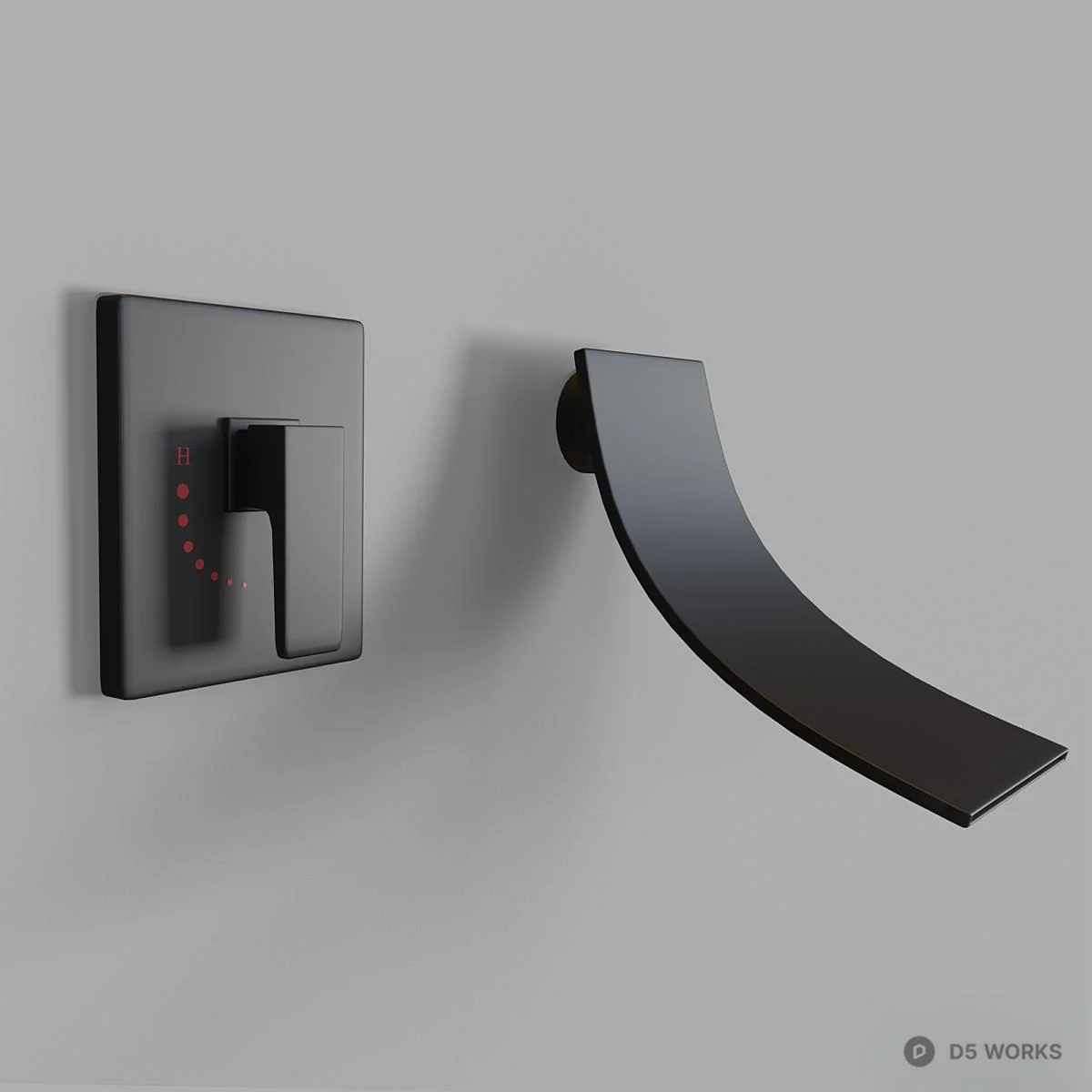 Matte Black Wall Mounted Shower Set 3d model thumbnail 2