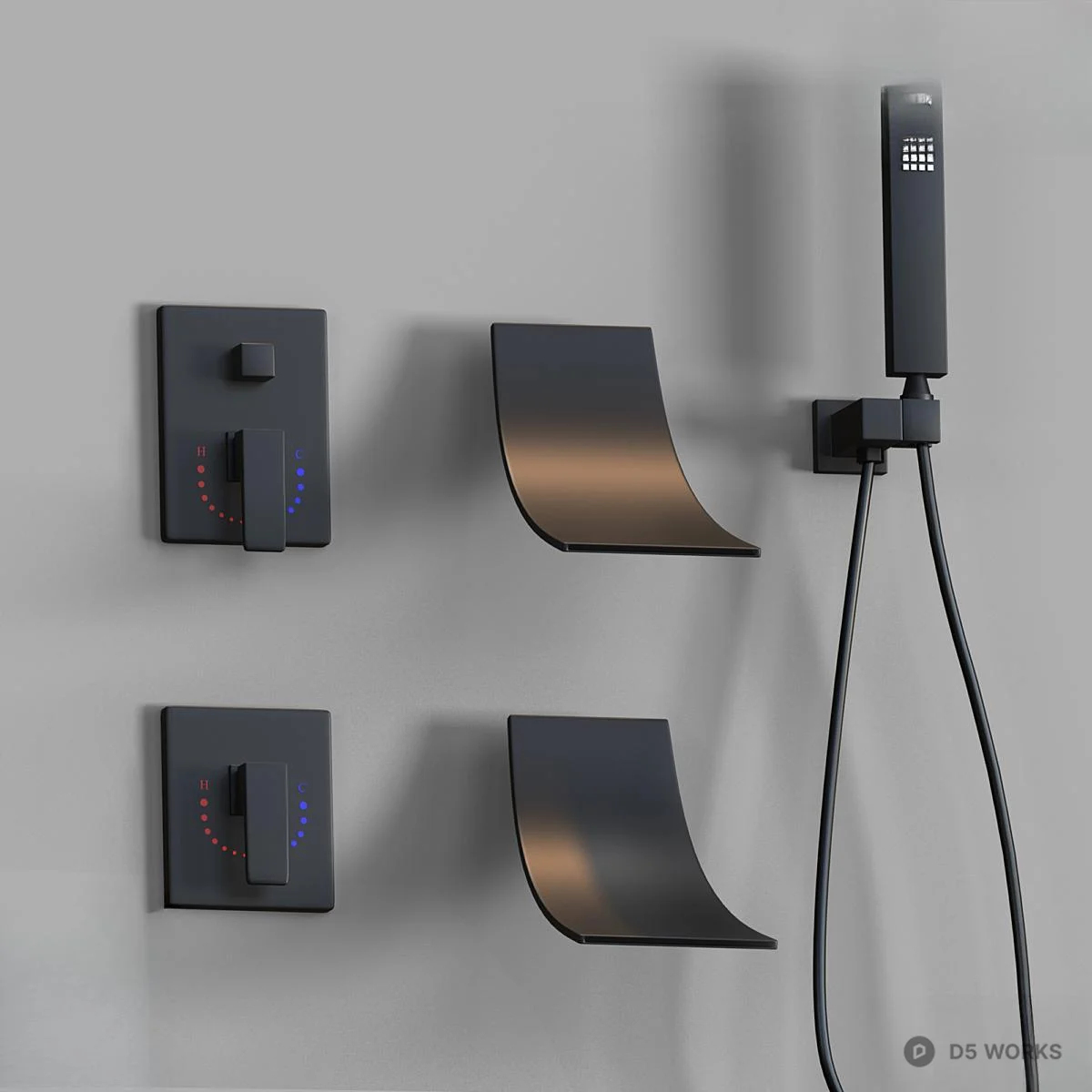Matte Black Wall Mounted Shower Set 3d model - Image 1